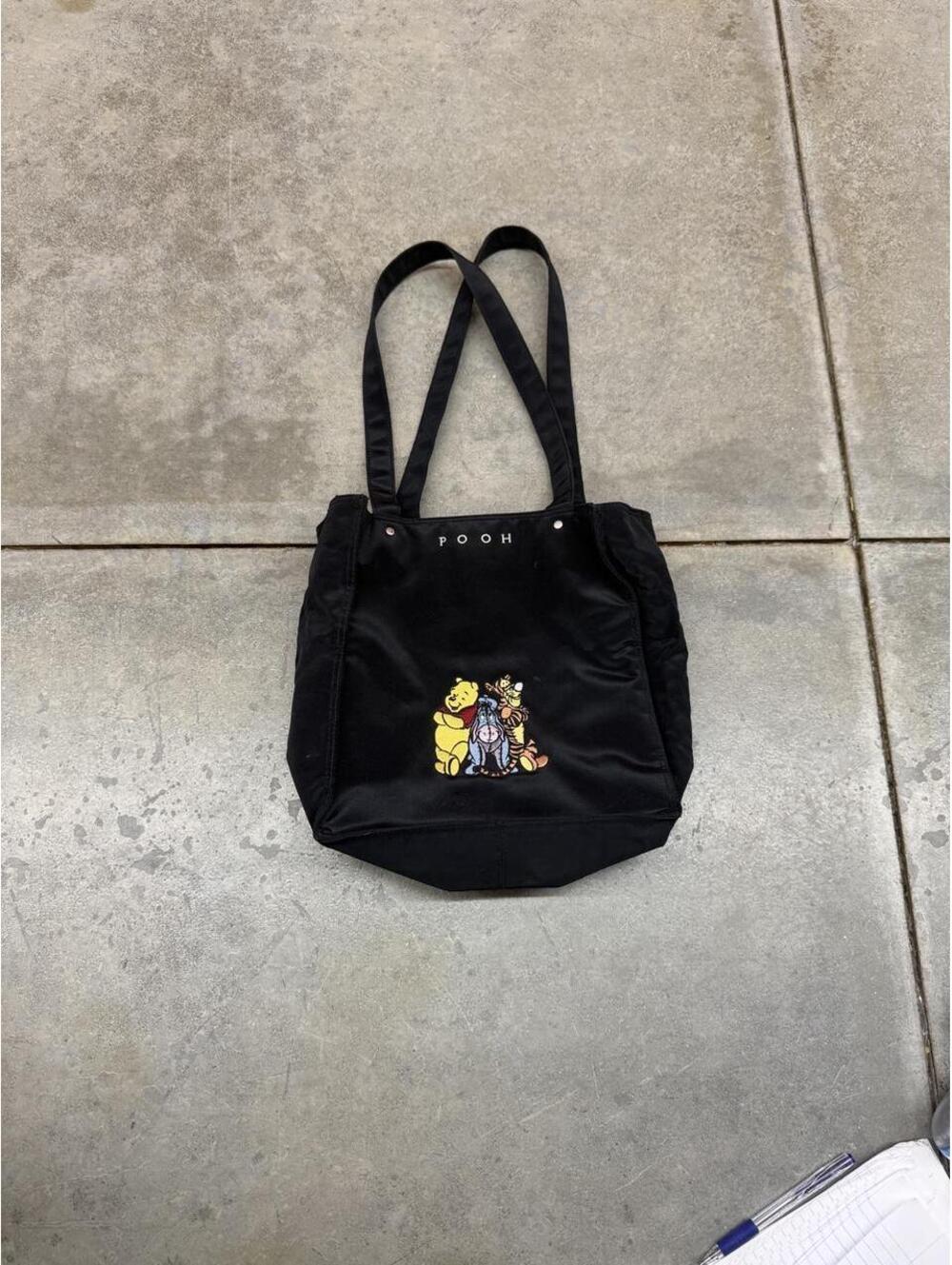 vintage winnie the pooh disney black tote purse bag